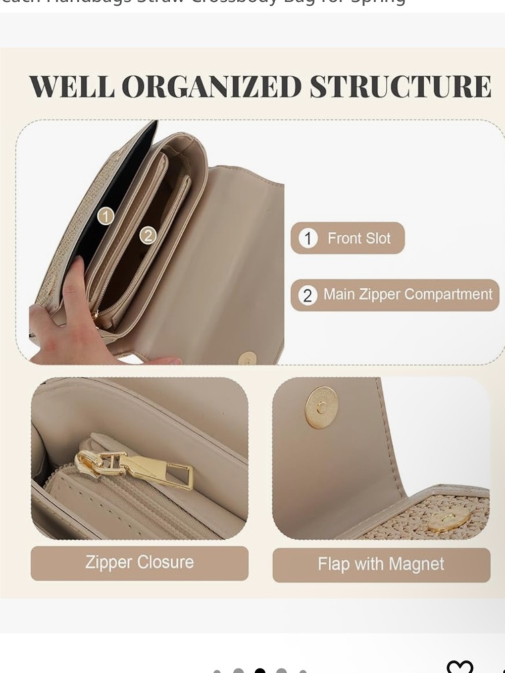 Woven Khaki Top-Handle Crossbody Bag with Detachable Strap - Picture 6 of 6
